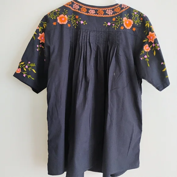 Wayward Fancies eShakti Floral Embroidered Pintuck Top Tunic Boho Peasant Cottag - Picture 8 of 14